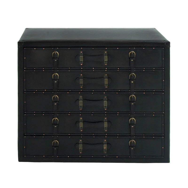 Commode de rangement noire vintage en similicuir à 5 tiroirs – Simple