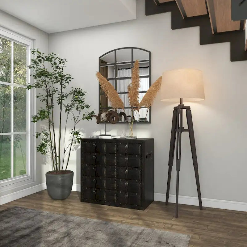 Commode de rangement noire vintage en similicuir à 5 tiroirs – Simple