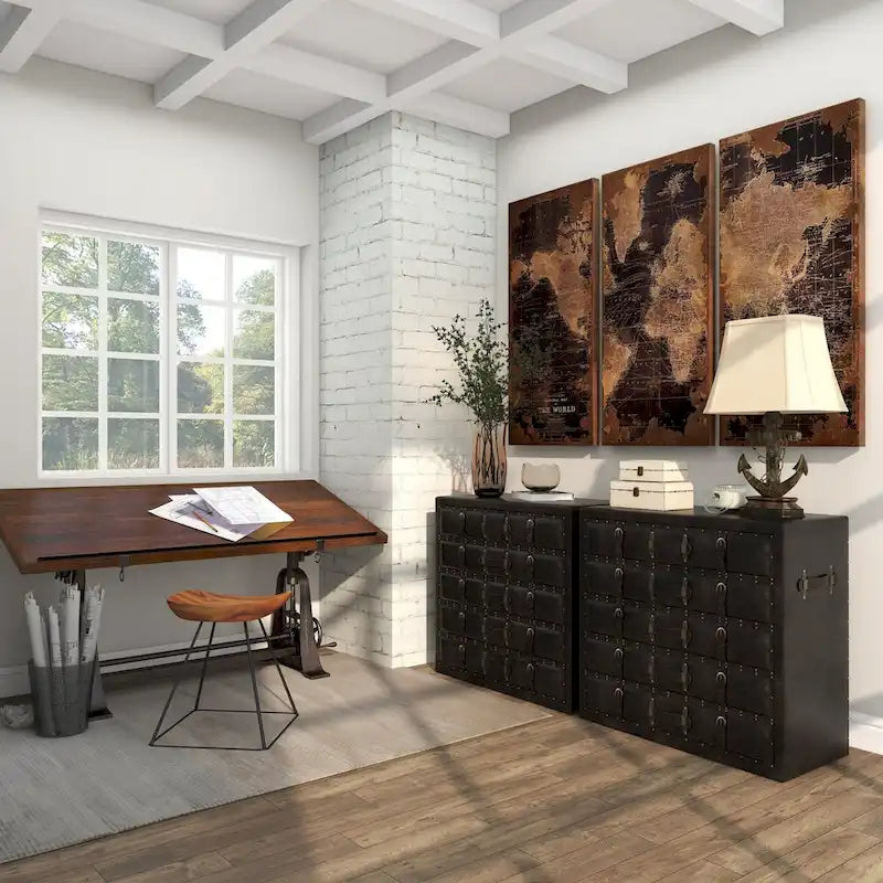 Commode de rangement noire vintage en similicuir à 5 tiroirs – Simple