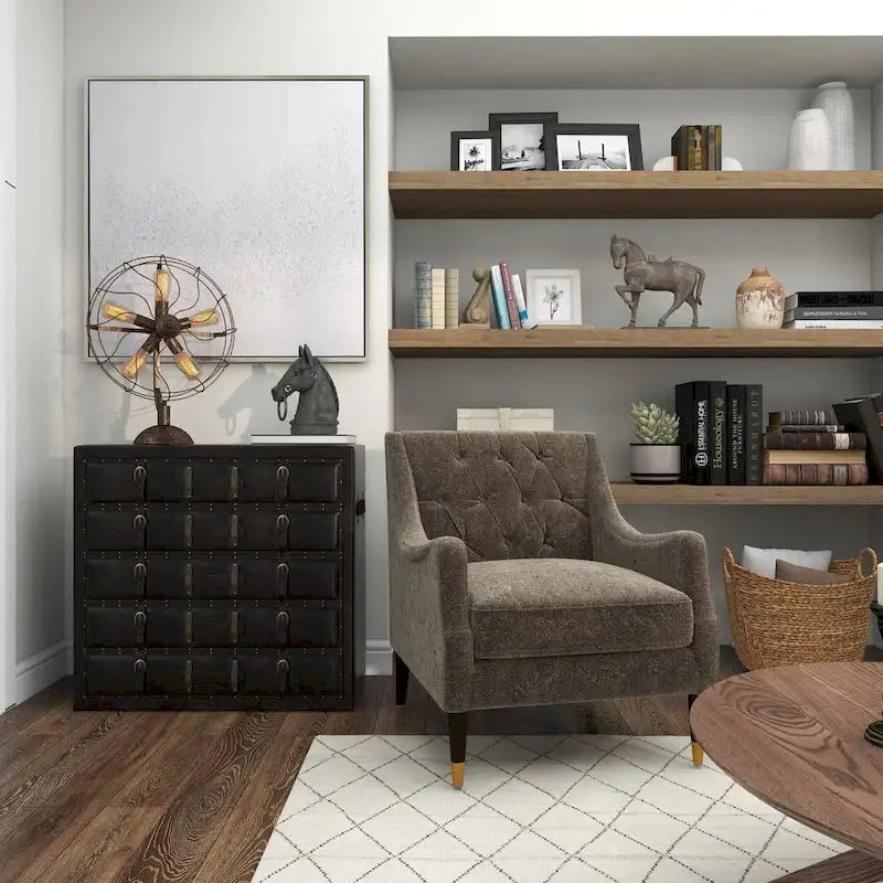 Commode de rangement noire vintage en similicuir à 5 tiroirs – Simple